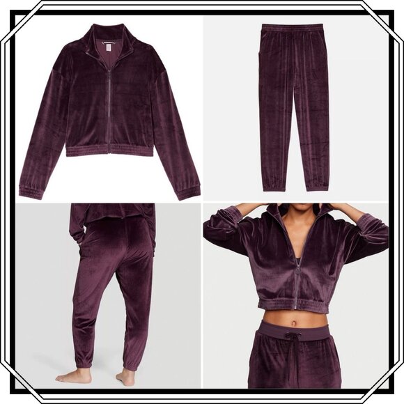 VICTORIA'S SECRET Ribbed Velour Track Suit / Crop Jacket & Jogger Pants - Both S - Picture 1 of 11